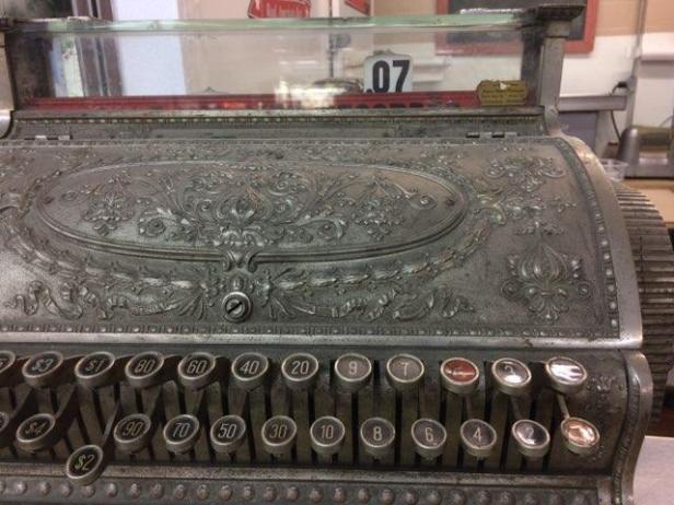 Close view of antique cash register